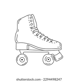 Vector isolated one single retro vintage roller skate boot colorless black and white contour line easy drawing