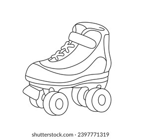 Vector isolated one single retro vintage roller skate with four wheels colorless black and white contour line easy drawing	
