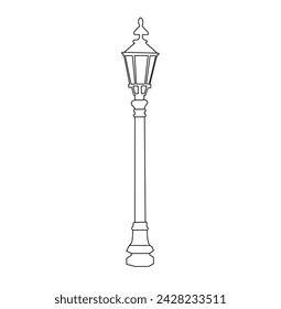 Vector isolated one single retro vintage old street lamp on a pole colorless black and white contour line easy drawing