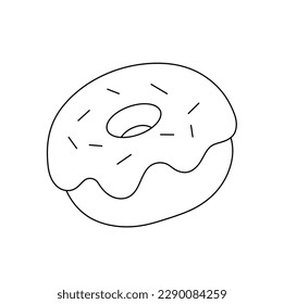 Vector isolated one single round donut with sweet icing colorless black and white contour line easy drawing