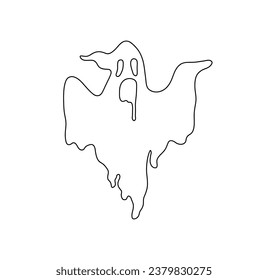 Vector aislado un solo fantasma espeluznante en el capó bajo una hoja de incoloro línea de conserje blanco y negro dibujo fácil	