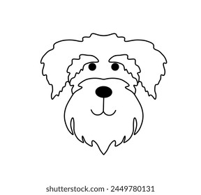 Vector aislado una sola cabeza de perro Schnauzer cara máscara de bozal línea de contorno incoloro blanco y negro dibujo fácil