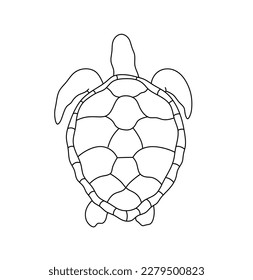 Vector isolated one single sea turtle with shell head and flippers top view colorless black and white contour line easy drawing