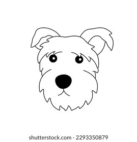 Vector isolated one single shaggy terrier dog head face portrait colorless black and white contour line easy drawing