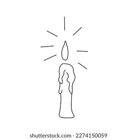 Vector isolated one single short candle stub with fire flame colorless black and white contour line easy drawing