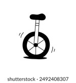 Vector isolated one single simple unicycle one wheel with saddle colorless black and white contour line easy drawing