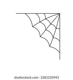 Vector isolated one single simple minimal decorative spider web corner right angle colorless black and white contour line easy drawing