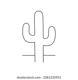 Vector isolated one single simple minimal big triple cactus in desert landscape colorless black and white contour line easy drawing