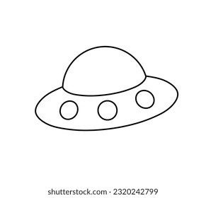 Vector isolated one single simple ufo flying saucer colorless black and white contour line easy drawing