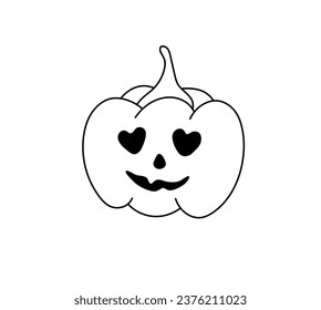 Vector isolated one single simple halloween carved pumpkin with heart eye holes colorless black and white contour line easy drawing