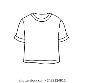 Vector isolated one single simple t shirt front view colorless black and white contour line easy drawing	