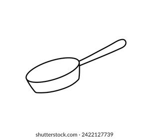 Vector isolated one single simple frying pan with handle side view colorless black and white contour line easy drawing	
