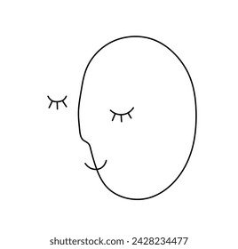 Vector aislado una sola simple sonrisa de cara abstracta mínima con ojos cercanos durmiendo línea de contorno blanco y negro incoloro dibujo fácil