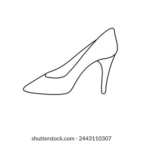 Vector isolated one single simple woman classic shoe pumps side view colorless black and white contour line easy drawing	