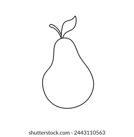 Vector isolated one single simple pear fruit with leaf colorless black and white contour line easy drawing	