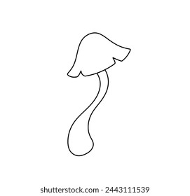 Vector isolated one single simple mushroom toadstool with a crooked curved leg colorless black and white contour line easy drawing	