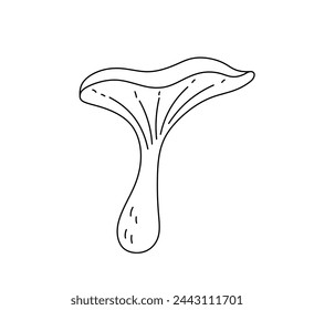 Vector isolated one single simple mushroom chanterelle, milk mushroom, plate mushroom, russula, colorless black and white contour line easy drawing	
