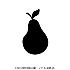 Vector isolated one single simple pear fruit with leaf colorless black and white outline silhouette shdow shape	