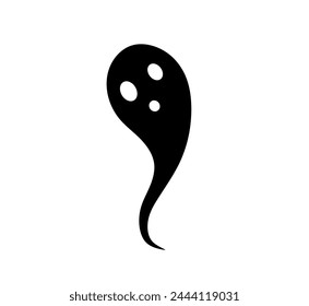 Vector isolated one single simple little ghost spirit with eyes and mouth colorless black and white outline silhouette shdow shape