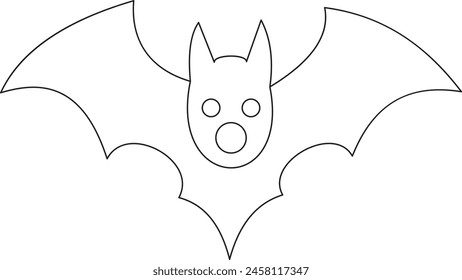 Vector isolated one single simple flying bat front view colorless black and white contour line easy drawing