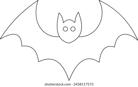 Vector isolated one single simple flying bat front view colorless black and white contour line