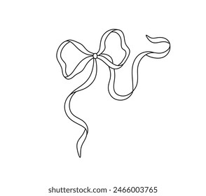 Vector isolated one single simple beautiful ribbon bow gift colorless black and white contour line easy drawing