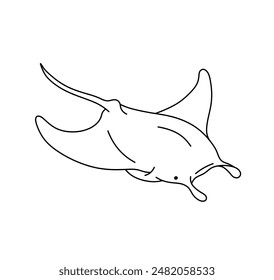 Vector isolated one single simple manta ray tattoo colorless black and white contour line easy drawing	