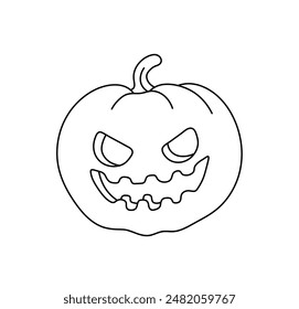 Vector isolated one single simple halloween pumpkin head with a carved face colorless black and white contour line easy drawing	