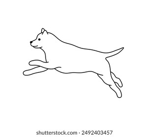 Vector isolated one single simple running jumping dog side view full body colorless black and white contour line easy drawing