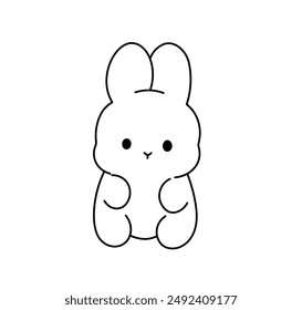 Vector isolated one single simple small little rabbit hare bunny colorless black and white contour line easy drawing