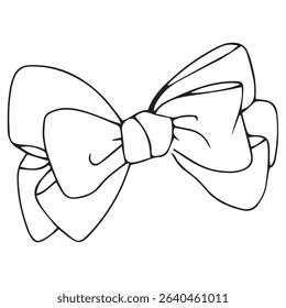 Vector isolated one single simple small ribbon bow gift decoration colorless black and white contour line easy drawing