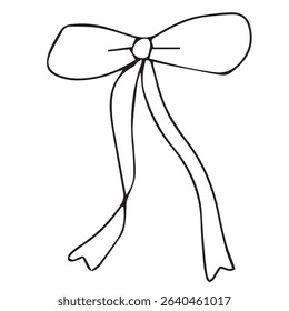 Vector isolated one single simple small ribbon bow gift decoration colorless black and white contour line easy drawing