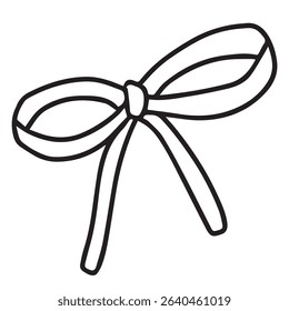Vector isolated one single simple small ribbon bow gift decoration colorless black and white contour line easy drawing