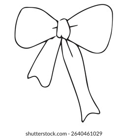 Vector isolated one single simple small ribbon bow gift decoration colorless black and white contour line easy drawing