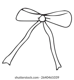 Vector isolated one single simple small ribbon bow gift decoration colorless black and white contour line easy drawing