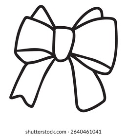Vector isolated one single simple small ribbon bow gift decoration colorless black and white contour line easy drawing