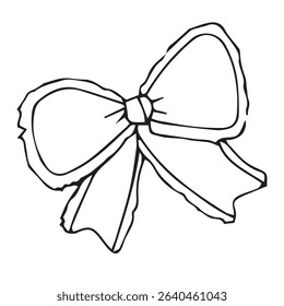 Vector isolated one single simple small ribbon bow gift decoration colorless black and white contour line easy drawing