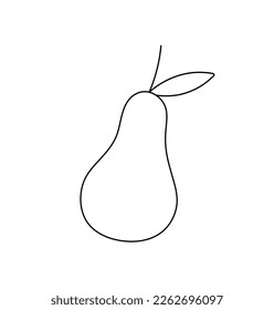 Vector isolated one single simplest pear with leaf and twig colorless black and white contour line easy drawing