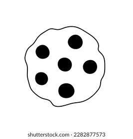 Vector isolated one single simplest round cookie with chocolate or raisin colorless black and white contour line easy drawing