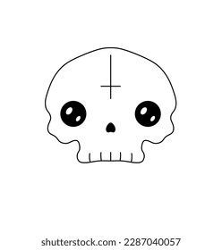Vector isolated one single simplest symmetrical cartoon skull dead head front view portrait colorless black and white contour line easy drawing