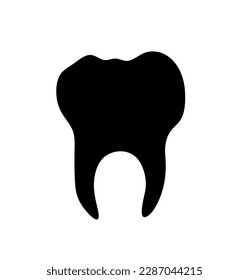 Vector isolated one single simplest molar tooth with four roots colorless black and white outline silhouette shadow shape