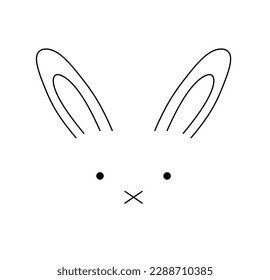Vector isolated one single simplest rabbit hare bunny muzzle face portrait with ears eyes nose colorless black and white contour line easy drawing