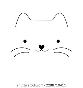 Vector isolated one single simplest cat kitten muzzle face portrait head front view colorless black and white contour line easy drawing