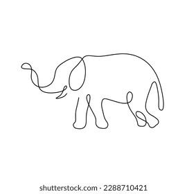 Vector aislado una sola línea contemporánea simple elefante vista lateral incolora línea de contorno negro y blanco fácil dibujo