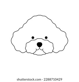 Vector isolated one single simplest curly dog puppy muzzle head portrait front view colorless black and white contour line easy drawing