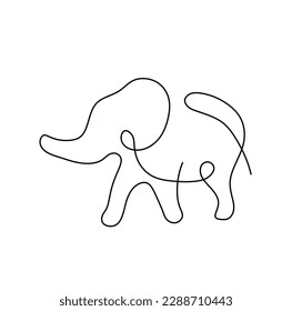 Vector aislado una sola línea contemporánea simple elefante vista lateral incolora línea de contorno negro y blanco fácil dibujo