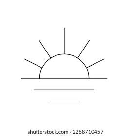 Vector isolated one single simplest half sun sunset sunrise horizon and straight waves colorless black   white contour line easy drawing