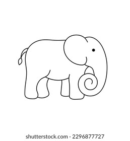 Vector isolated one single simplest standing elephant side view colorless black and white contour line easy drawing