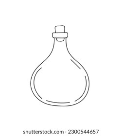 Vector isolated one single simplest glass rounded bottle with stopper colorless black and white contour line easy drawing