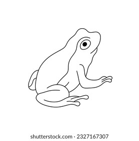 Vector isolated one single simplest sitting frog or toad side view colorless black and white contour line easy drawing